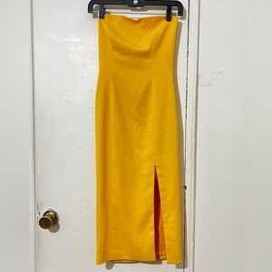 JAYGODFREY Strapless Yellow Maxi Dress with Front Slit